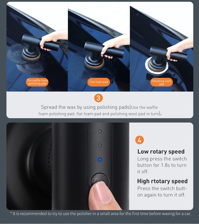 Baseus máquina polidora de carro elétrica sem fio ferramenta de cera de polimento velocidade ajustável sem fio máquina de depilação de polimento automático