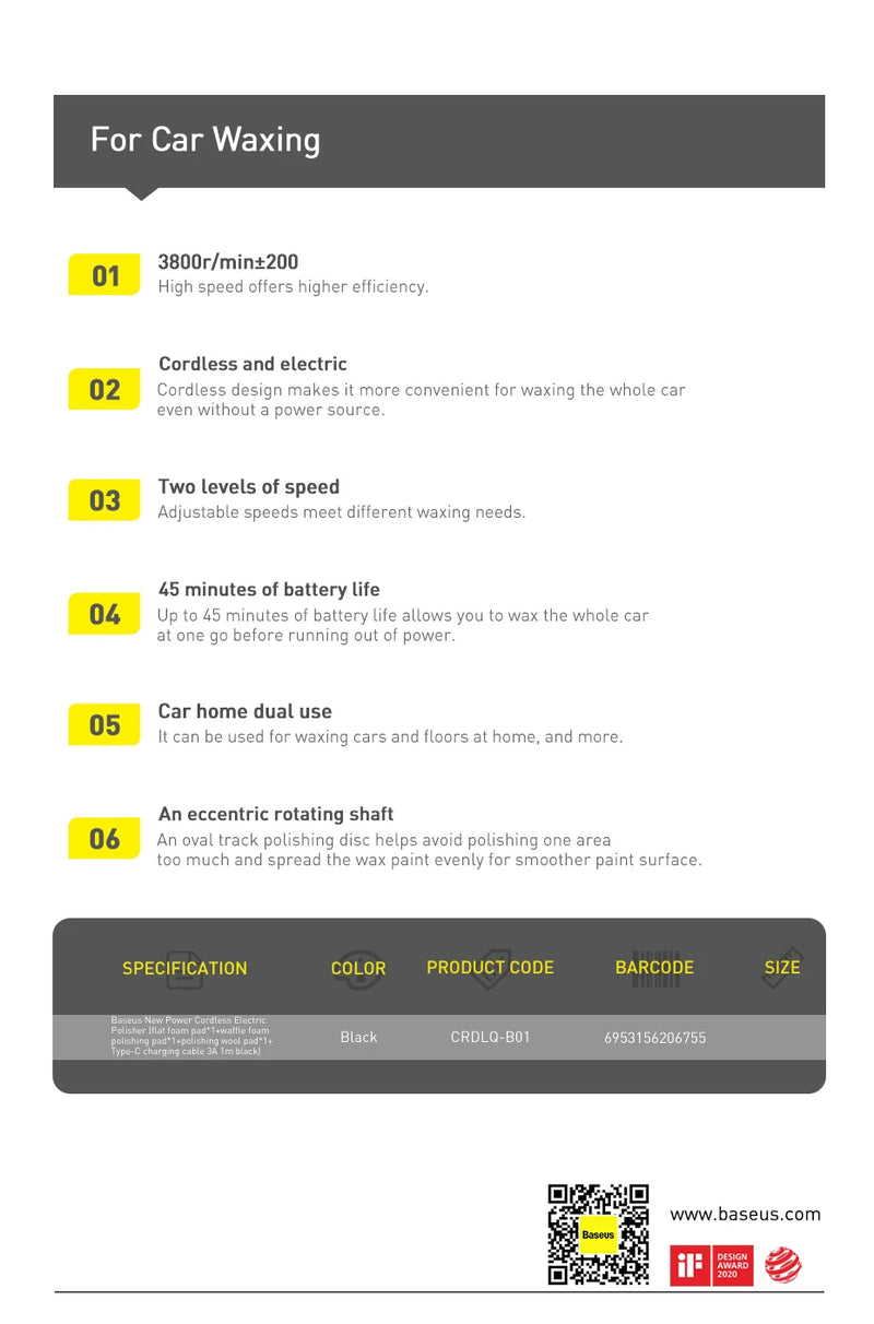 Baseus máquina polidora de carro elétrica sem fio ferramenta de cera de polimento velocidade ajustável sem fio máquina de depilação de polimento automático